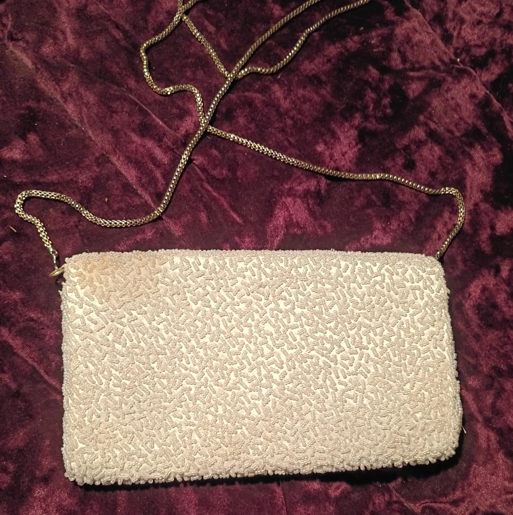 Vintage 1980s Elegant Cream Beaded Clutch - Picture 6 of 7